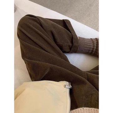 胖mm日系復古燈芯絨奶奶褲女300斤大碼秋冬小個子高腰百搭長褲潮