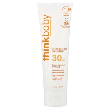 think, Thinkbaby®，透明鋅 20% 抗曬霜，SPF 30，無香，3 液量盎司（89 毫升）