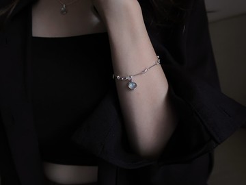 925純銀 拉長石 橢圓一字 手鍊 免費送禮包裝