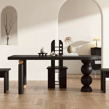 公司貨 免運 超低價 黑色古風法式復古小戶型餐桌椅實木椅子組合家用飯桌長方形桌子 快速發貨