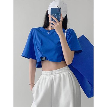 lisa同款爵士舞蹈生露臍t恤女短款短袖jazz上衣設計感辣妹裝穿搭