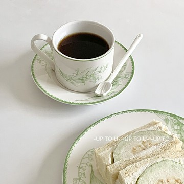 SHˇ法式鈴蘭咖啡杯碟黑色小眾設計感復古陶瓷杯蛋糕盤高顏值禮盒 雙11全館免運