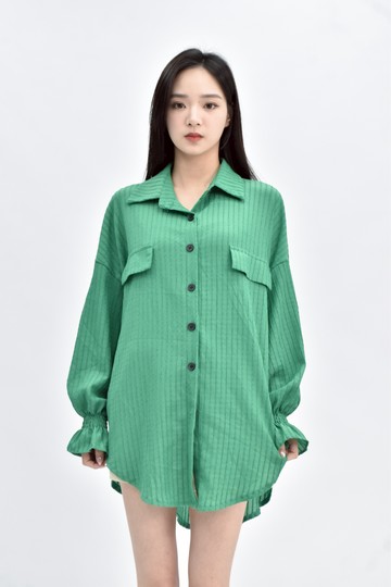 加購優惠(F) zhen pin 長袖綠色襯衫上衣