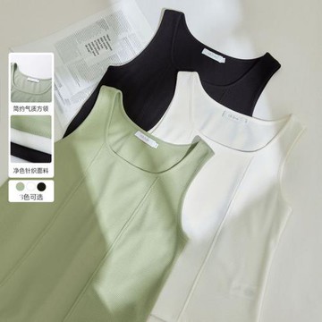 纖莉秀大碼女裝純色氣質內搭外穿方領針織背心吊帶胖mm2024夏新款