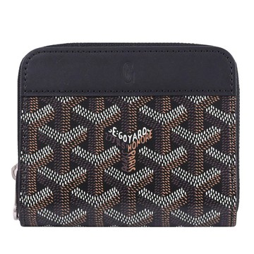 GOYARD Matignon PM 經典印花ㄇ字拉鍊零錢卡包/短夾.黑咖