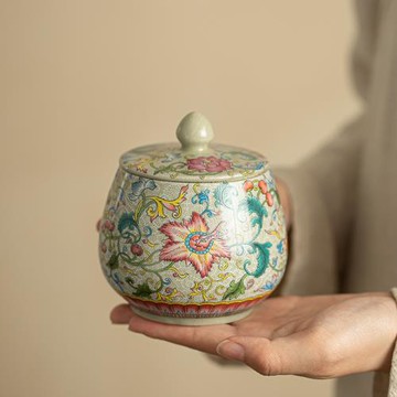 手工琺瑯彩茶葉罐陶瓷密封儲物罐家用防潮防水密封罐茶罐便攜復古