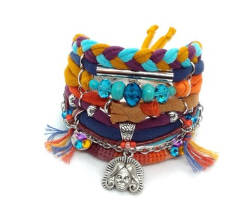 彩色頭飾部落手鍊橙色綠松石異國吉普賽首飾