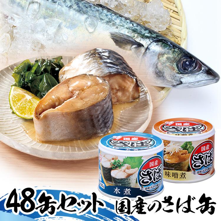 サバ缶 国産 190g 48缶 鯖缶 水煮 安い さば 缶詰 国産 水煮 みそ煮 味噌煮 非常食 魚介 魚 日本のさば