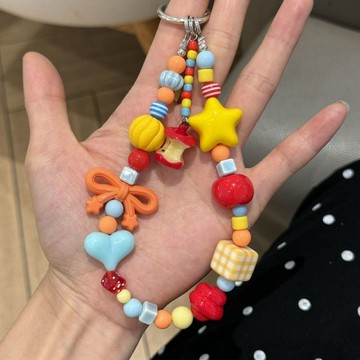 手作多巴胺蘋果核ins彩色掛飾手工可愛串珠手機鏈ccd掛繩相機掛件 掛件 手機掛件 周邊 手機鍊 韓國手機鍊 手機掛鏈