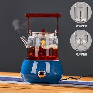 圣裔堂 耐熱玻璃蒸煮茶壺電陶爐用煮茶器木提梁壺家用泡茶燒水壺