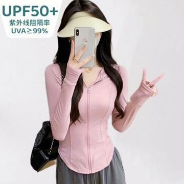 冰絲防曬衣女夏季連帽修身開衫瑜伽外套女防紫外線輕薄透氣防曬服鑫弘-素時衣櫥