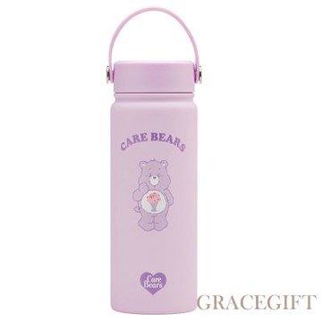 【Grace Gift】Care Bears-分享小熊手提式雙層304不鏽鋼保溫瓶(500ML) 淺紫
