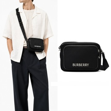BURBERRY  Paddy 徽標LOGO尼龍拉鍊斜背包(黑色)