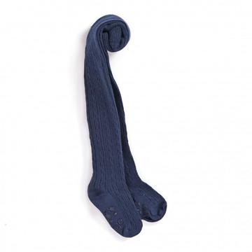 【英國 JoJo Maman BeBe】編織螺紋寶寶小童內搭褲襪/保暖襪_海軍藍(JJCable001)