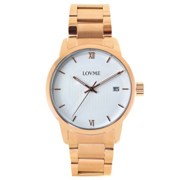 LOVME 紳士質感不鏽鋼日期窗手錶-IP玫x白/43mm
