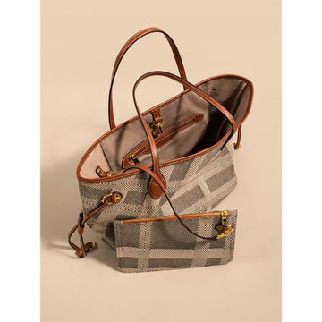 HARRIS ELAN 大容量格紋托特包女通勤女包質感帆布包秋季單肩大包