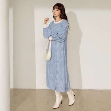 OB嚴選-簡約條紋泡泡袖開襟長版上衣《DA9910-》