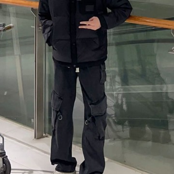 時尚潮流寬鬆直筒闊腿長褲男美式高街多口袋工裝牛仔褲男