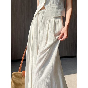 冰絲棉麻闊腿褲女夏季薄款高腰顯瘦百搭休閑垂感拖地直筒山本褲子