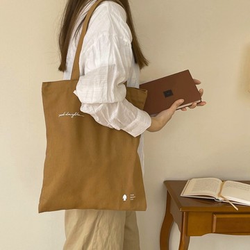 brand 焦糖棕 拉鍊帆布袋 帆布袋 帆布包