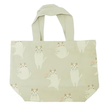 FRIENDSHILL日本便當袋/手提包 874060 20 x 30cm 可愛貓咪圖案 棉麻材質 輕巧手提  貓意  1個