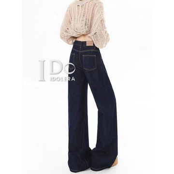 IDOLERA美式闊腿寬松牛仔褲女春季新款高腰垂感顯瘦直筒拖地褲子