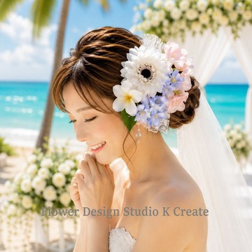婚禮用♡白色大理花與雞蛋花頭飾 結婚典禮 度假婚禮 婚禮 熱帶島嶼 雞蛋花 髮飾