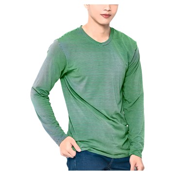 GIAT 吉亞特 男款捍溫吸濕圓領發熱衣 - 綠條 XL