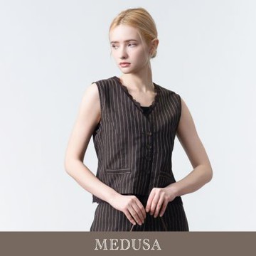 現貨【MEDUSA 曼度莎】棕色亞麻蕾絲復古感背心外套（M-XL）｜女西裝背心外套 復古外搭 涼感亞麻