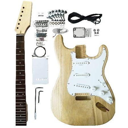 DIY Electric Guitar Kits Strat Style Beginner Kits String Right Handed with Paulownia Wood Body Maple Neck Rosewood Fingerboard Chrome Hardware Buil