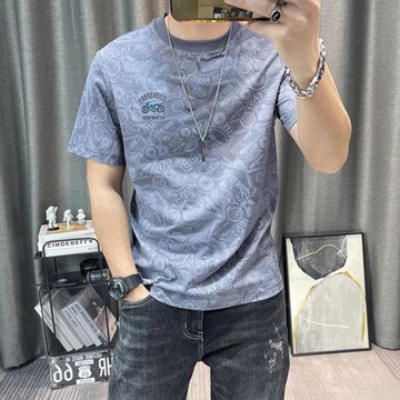 2022夏季潮牌絲光純棉圓領短袖T恤男ins韓版百搭印花修身潮流上衣