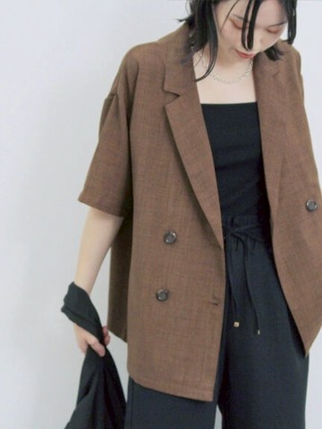 微正式短袖雙排釦翻領西裝外套(0F001067210) - Samansa Mos2 blue