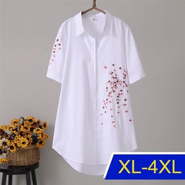 【韓國K.W.】梅花刺繡襯衫(涼感/背心/襯衫/輕薄/短袖)