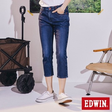 EDWIN 女裝 JERSEYS 迦績 超彈7分牛仔褲-酵洗藍