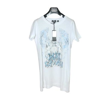 Just Cavalli 女士 白色復古蠟筆手繪天使圖案印花短袖T恤 XS/S碼