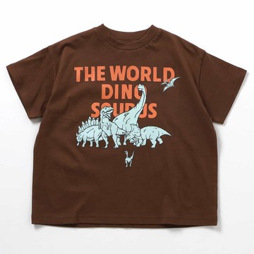 日本 BREEZE - 美式風格印花短袖上衣-恐龍世界-咖啡