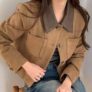 正韓外套 麂皮短款外套EPC1078-創翊韓都