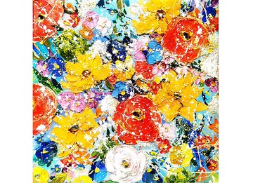 花田畫原創藝術厚塗花卉畫野花 15x15 英寸