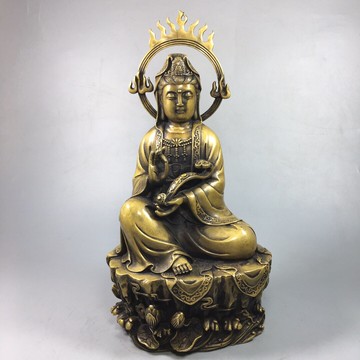 銅雕純銅觀音佛像擺件背光觀音自在觀音佛像風水工藝品銅擺件