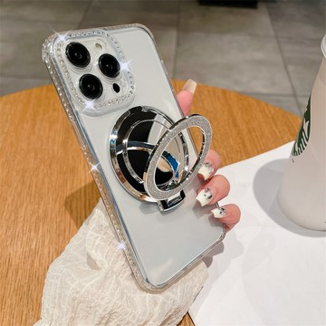 水鑽鏡面磁吸支架 手機殼 磁吸無線充 保護殼 適用於三星S22 S23 S24 Ultra plus 防摔殼 可當化妝鏡