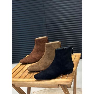 小方頭加絨瘦瘦靴低跟短靴2024秋冬新款絨面踝靴后拉鏈保暖時裝靴