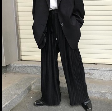 FINDSENSE X 男士  直筒 褶皺條紋直筒休閑 寬松直筒休閑褲