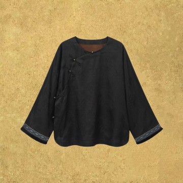 【玄霄】新中式復古/重緞桑蠶絲香云紗黑色水貂毛盤扣打底