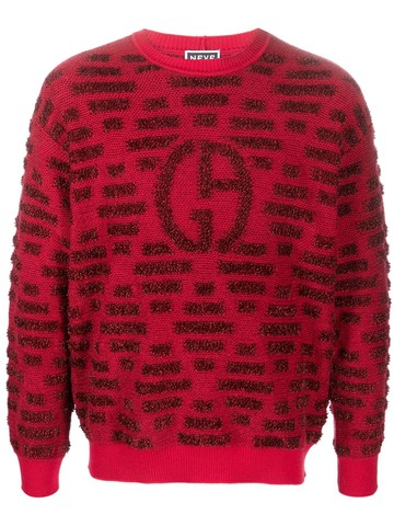 Giorgio Armani - patterned-jacquard crew-neck jumper - men - Virgin Wool/Viscose/Polyamide - 50 - Red