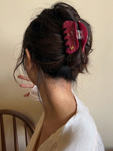 大髮夾 鯊魚夾 髮夾 烏梅子醬◆法式復古鯊魚夾梅子色醋酸髮夾女后腦勺抓夾簡約百搭『ZW9183』