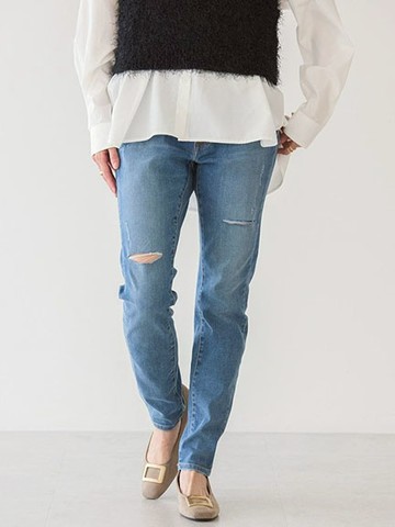 抓破感合身牛仔長褲(HC51L0F0600) - AMERICAN HOLIC