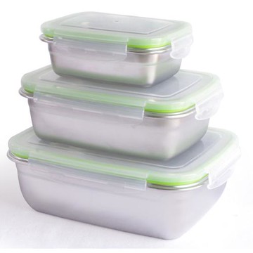 韓式304不鏽鋼密封保鮮盒3件組(1800ml+550ml+350ml)