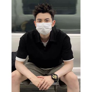 日系280G重磅純棉短袖Polo衫男夏季寬松休閑純色百搭翻領落肩T恤