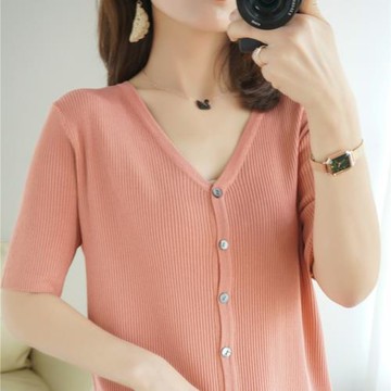 五分袖針織防曬開衫女夏季薄款外套空調衫寬松冰絲中半袖披肩外搭