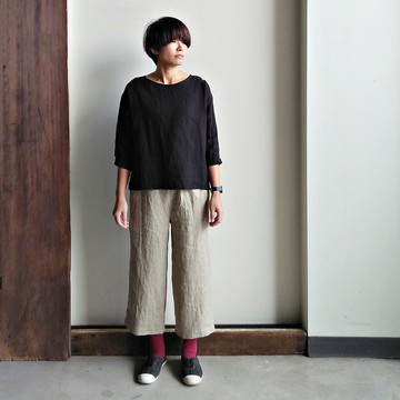 鬆緊直筒八分褲  亞麻 卡其/可選色